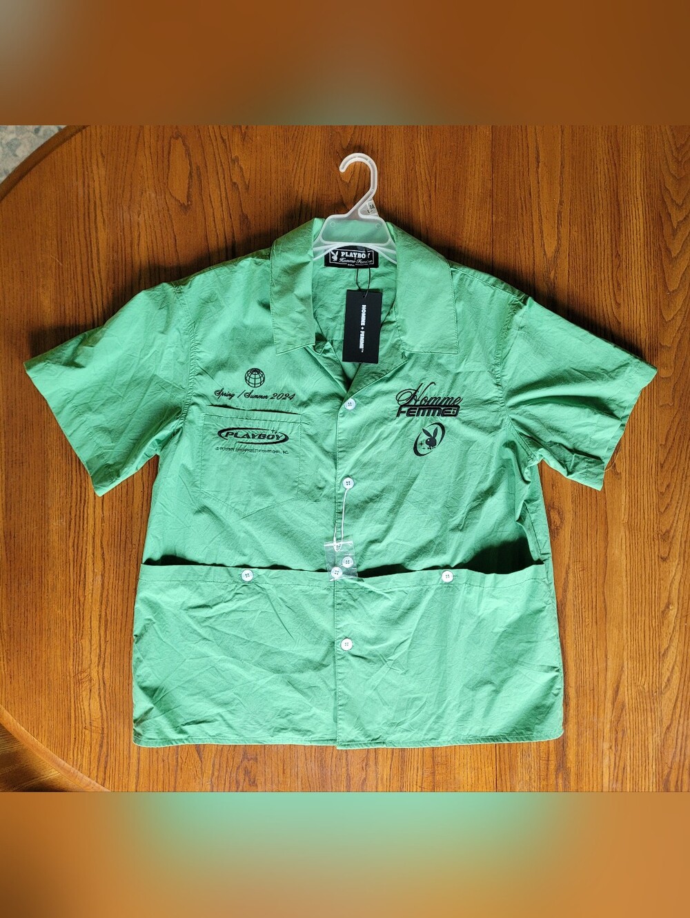 Men's Small Playboy Spring/Summer 2024 Button-Up Shirt Mint Green Graphic Camp